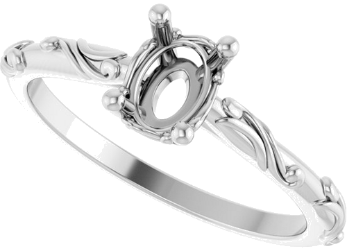 Sužadėtuvių Žiedas „Solitaire Scroll“ 14k white gold Oval 7mm x 5mm (5)