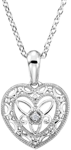 Sterling Silver .005 CTW Natural Diamond Heart 18  Necklace (1)