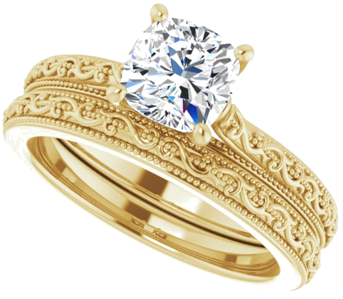 Sužadėtuvių Žiedas „Solitaire Sculptural“ 14k yellow gold Cushion 6mm (10)