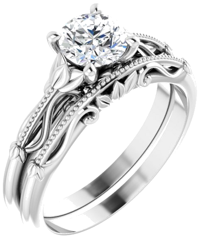 14K White 5.8 mm Round Sculptural-Inspired Solitaire Engagement Ring Mounting (6)