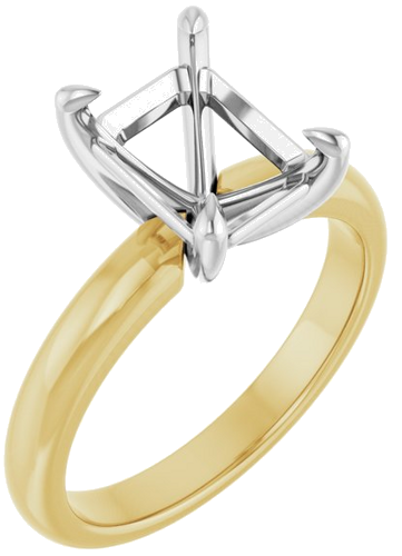 14K Yellow White 9x7 mm Emerald Solitaire Engagement Ring Mounting (1)