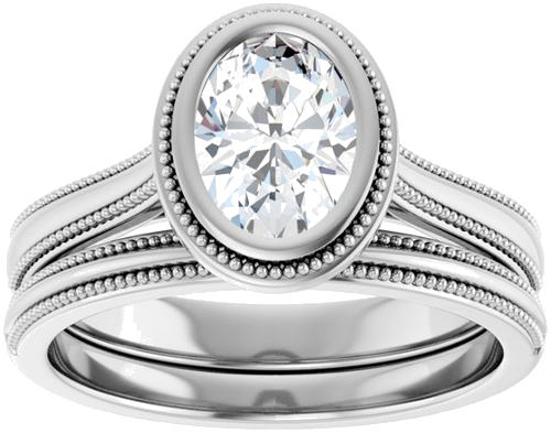 Sužadėtuvių Žiedas „Bezel-Set Solitaire“ 14k white gold Oval 7.5mm x 5.5mm (8)