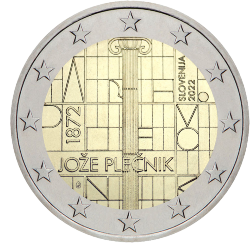 2022 Slovēnija Jožė Plečnik 2 eiro monēta (1)
