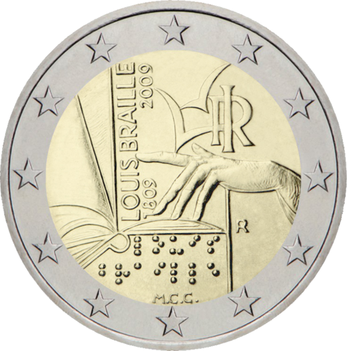 2009 Италия Луи Брайль монета 2 евро (1)