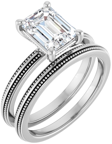 Sužadėtuvių Žiedas „Solitaire Milgrain“ 14k white gold Emerald 8mm x 6mm (6)