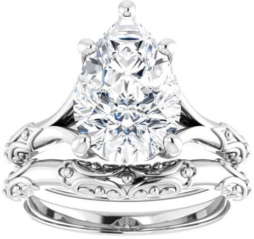 Sužadėtuvių Žiedas „Solitaire Sculptural“ 14k white gold Pear 12mm x 8mm (8)