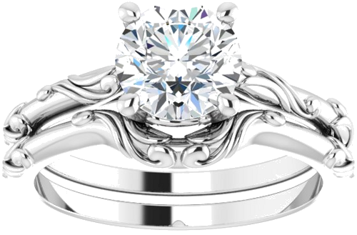 Sužadėtuvių Žiedas „Solitaire Scroll“ 585 Baltojo Aukso Round 7mm (8)