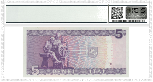 1993 Lietuva 5 litų banknotas PCGS GEM UNC 66 (2)