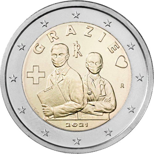 2021 Италия Grazie (Спасибо) монета 2 евро BU в карточке (4)
