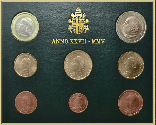 2005 Ватикан Иоанн Павел II Набор монет евро BU (2)