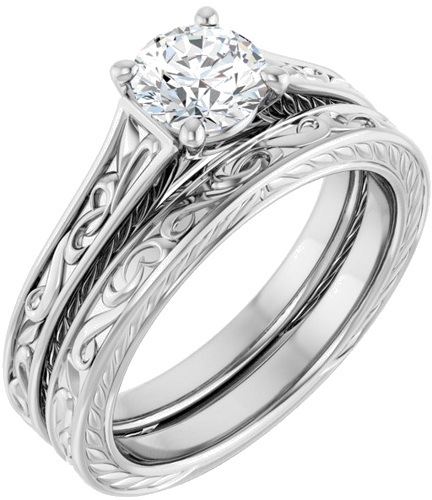 Sužadėtuvių Žiedas „Solitaire Scroll“ 14k white gold Round 5.8mm (11)