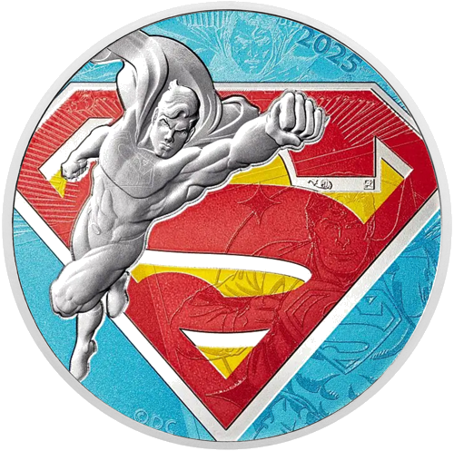 10 евро SUPERMAN логотип 2025 серебряная монета Франции в BU карточке (2)