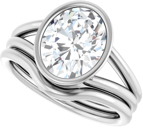 Sužadėtuvių Žiedas „Bezel-Set Solitaire“ 14k white gold Oval 10mm x 8mm (10)
