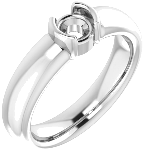 14K White 4.8 mm Round Half Bezel Solitaire Engagement Ring Mounting (1)