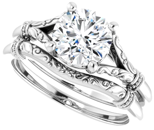Sužadėtuvių Žiedas „Sculptural“ 10k white gold Round 7mm (10)