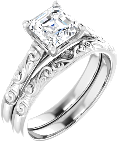 14K White 6 mm Asscher Solitaire Engagement Ring Mounting (6)