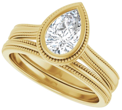 Sužadėtuvių Žiedas „Bezel-Set Solitaire“ 14k yellow gold Pear 8mm x 5mm (10)