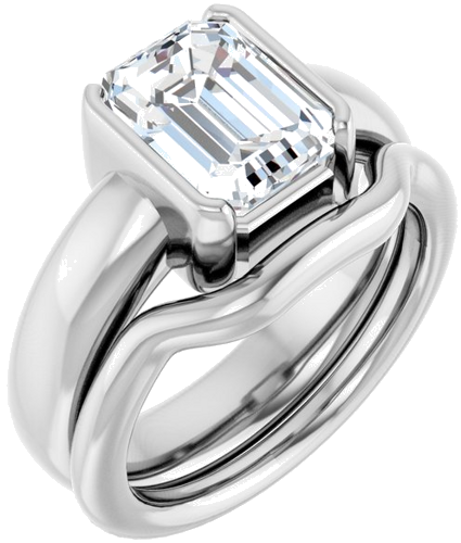 14K White 9 x 7 mm Emerald Half Bezel Solitaire Engagement Ring Mounting (6)