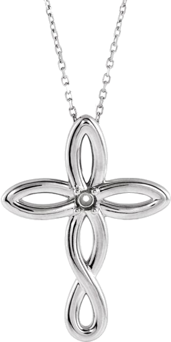 14K White 1-Stone Family Cross 16-18  Necklace Mounting (1)