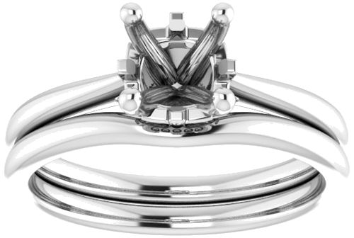 14K White 6.5 mm Round Hidden Cross Solitaire Engagement Ring Mounting (8)