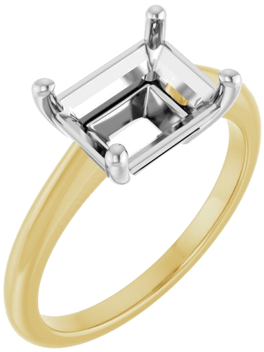 14K Yellow White 9x7 mm Emerald Solitaire Engagement Ring Mounting (1)