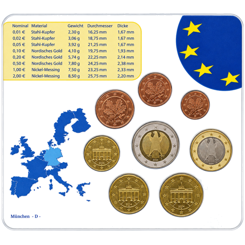 2004 Vācija Eiro monētu komplekts BU iepakojumā (1)