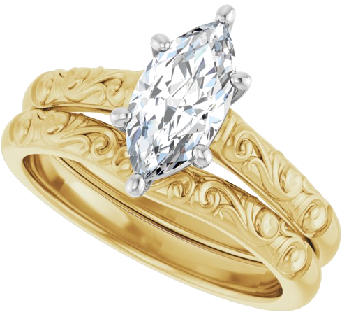 Sužadėtuvių Žiedas „Solitaire“ 14k yellow/white gold Marquise 10mm x 5mm (10)
