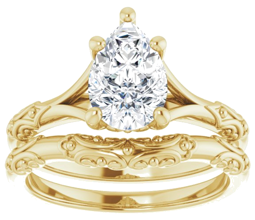 Sužadėtuvių Žiedas „Solitaire Sculptural“ 14k yellow gold Pear 9mm x 6mm (8)