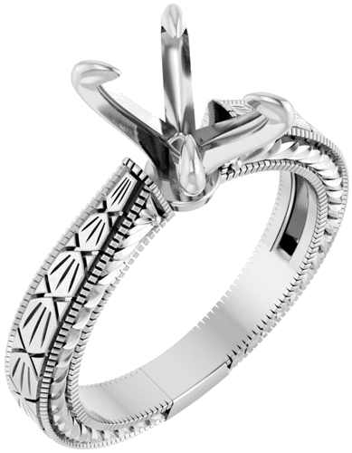 Sužadėtuvių Žiedas „Claw-Prong Solitaire Sculptural“ 14k white gold Elongated Cushion 9mm x 7mm (1)