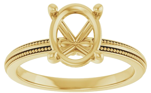 Sužadėtuvių Žiedas „Solitaire Milgrain“ 14k yellow gold Oval 9mm x 7mm (3)