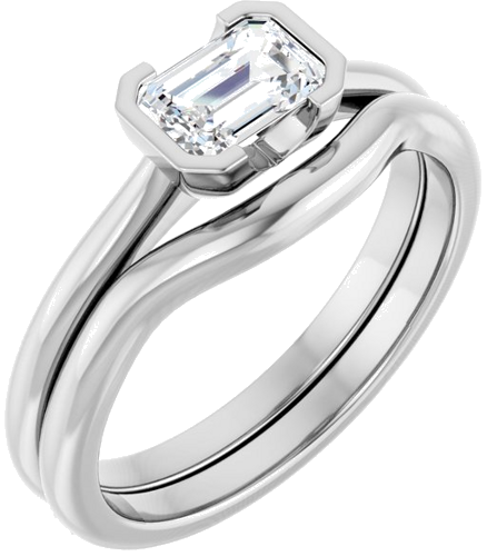 Sužadėtuvių Žiedas „Half-Bezel Solitaire“ 10k white gold Emerald 6mm x 4mm (6)