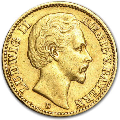 20 Markių Ludwig II (1872-1873) Auksinė moneta Bavarija Vokietijos imperija (1)