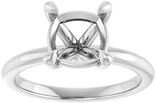 14K White 8x8 mm Cushion Solitaire Engagement Ring Mounting (3)