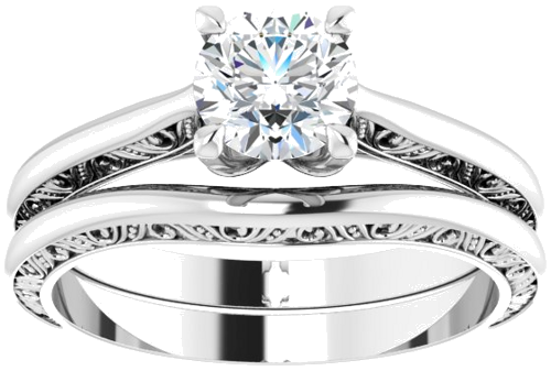 14K White 5.8 mm Round Sculptural Engagement Ring Mounting (8)