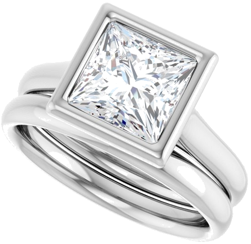 Sužadėtuvių Žiedas „Bezel-Set Solitaire“ 14k white gold Square 7mm (10)