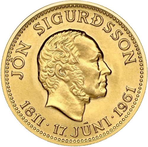 1961 Jon Sigurdsson 500 Kronų Islandija auksinė moneta (1)