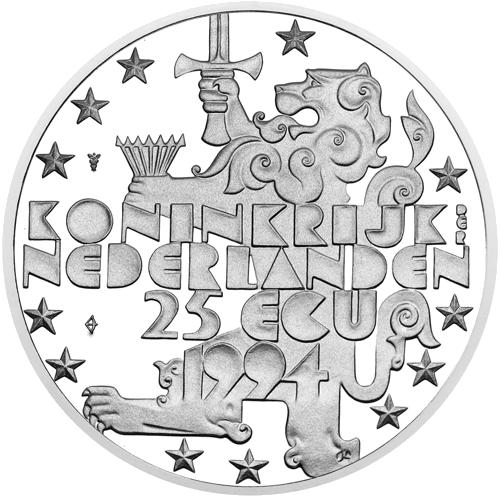 25 цента Юбилей королевы-матери 1991 Нидерланды серебряная монета (2)