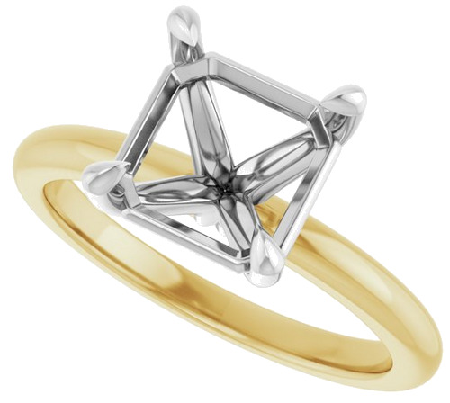 14K Yellow White 8x8 mm Asscher Solitaire Engagement Ring Mounting (4)