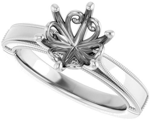 14K White  8 mm Round Solitaire Engagement Ring Mounting (5)