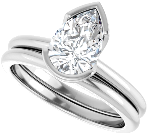 Sužadėtuvių Žiedas „Half-Bezel“ 14k white gold Pear 9mm x 6mm (10)