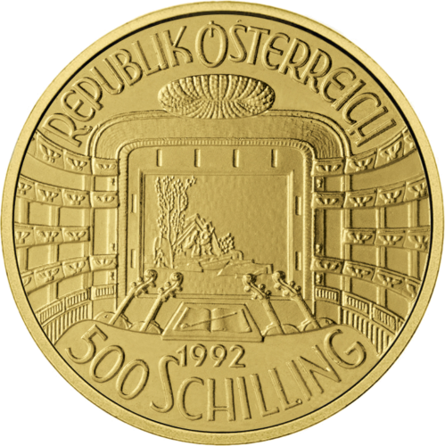 1992 Vienna Philharmonic 150th Anniversary Austria 500 shillings 1/2 oz gold coin (1)