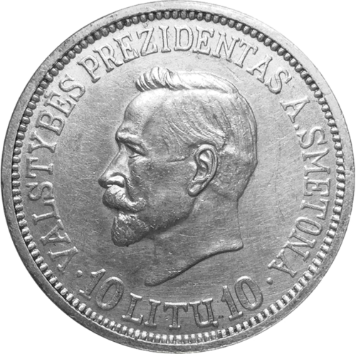 1938 г. Президентът на Литва Антанас Сметона сребърна монета от 10 лита (1)