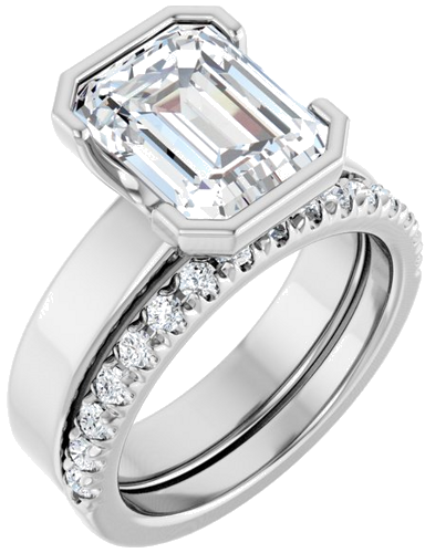 Sužadėtuvių Žiedas „Half-Bezel Solitaire“ 14k white gold Emerald 10mm x 8mm (6)