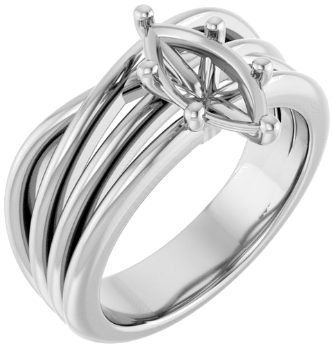 Sužadėtuvių Žiedas „Solitaire Asymmetric“ 10k white gold Marquise 10mm x 5mm (1)