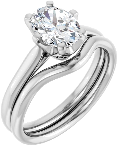 Sužadėtuvių Žiedas „Solitaire“ 585 Baltojo Aukso Oval 8mm x 6mm (6)