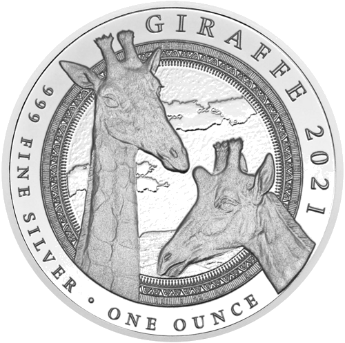 1 oz Žirafe 2021 Gvineja sudraba monēta (1)