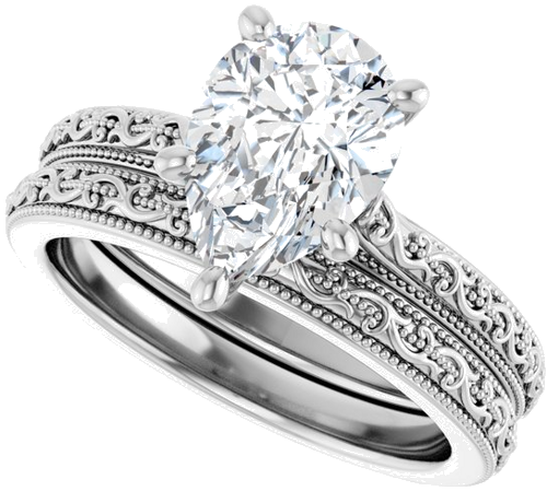 14K White  10x7 mm Pear Solitaire Engagement Ring Mounting (10)