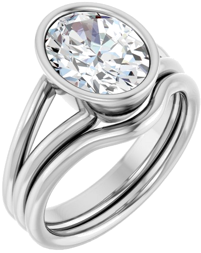 Sužadėtuvių Žiedas „Bezel-Set Solitaire“ 14k white gold Oval 10mm x 8mm (6)
