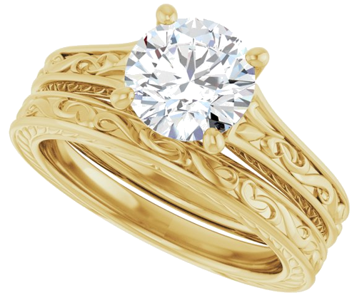 Sužadėtuvių Žiedas „Solitaire Scroll“ 10k yellow gold Round 7.4mm (10)