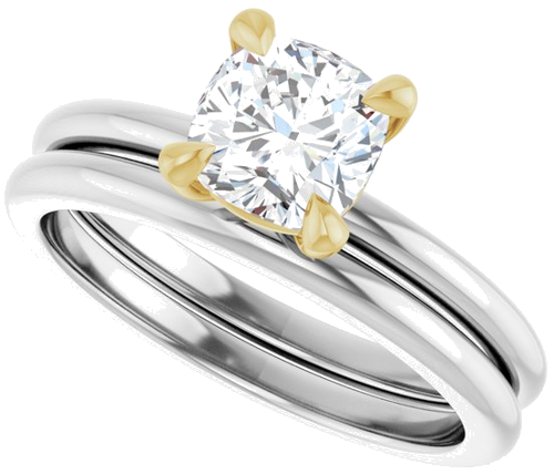14K White Yellow 6x6 mm Cushion Solitaire Engagement Ring Mounting (10)